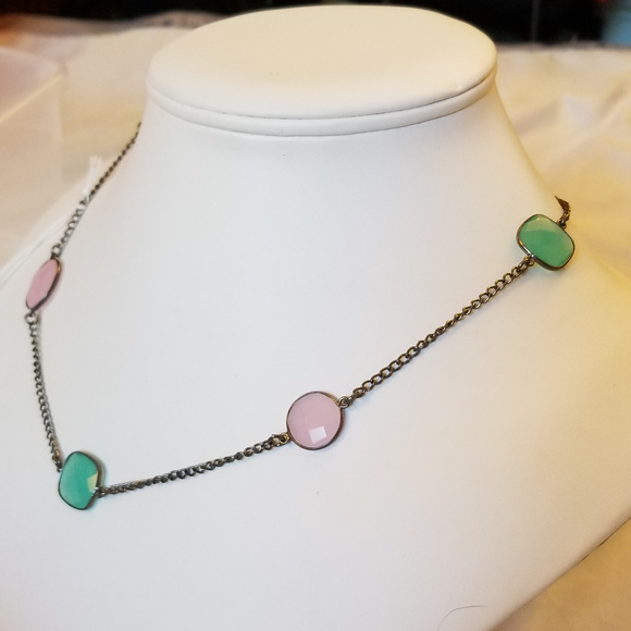 NWT Handmade Teal Pink Gunmetal Necklace - Picture 2 of 6